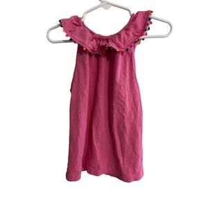 Mini Boden Sleeveless Cotton Top with Pom Pom Collar, Size 5/6